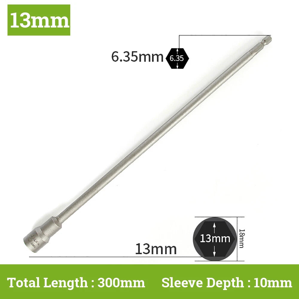 Hex With or Non-Magnetic Nut Driver 1/4 Socket Wrench Impact Drill Bit 300/350mm
