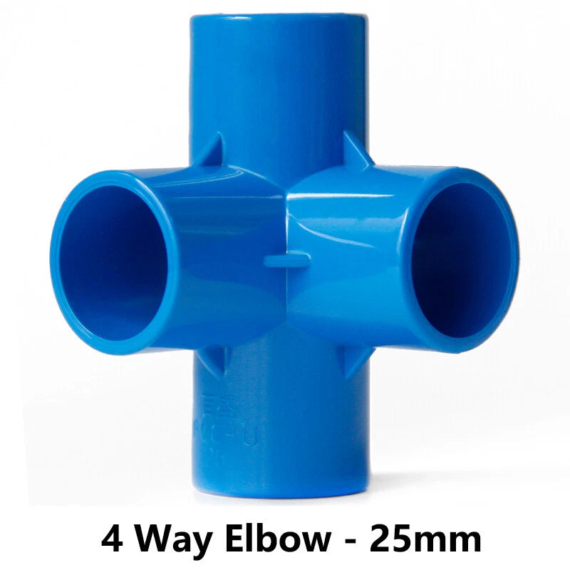 PVC 3 4 5 6-Way Elbow Connector Coupling Pipe Fittings Dia 20 25 32 40 50mm Blue