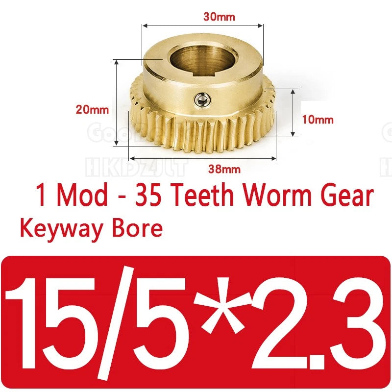Mod 1 Worm Gear Wheel Brass 35 Tooth Worm Shaft 45# Steel Precision Bore 6-15 mm