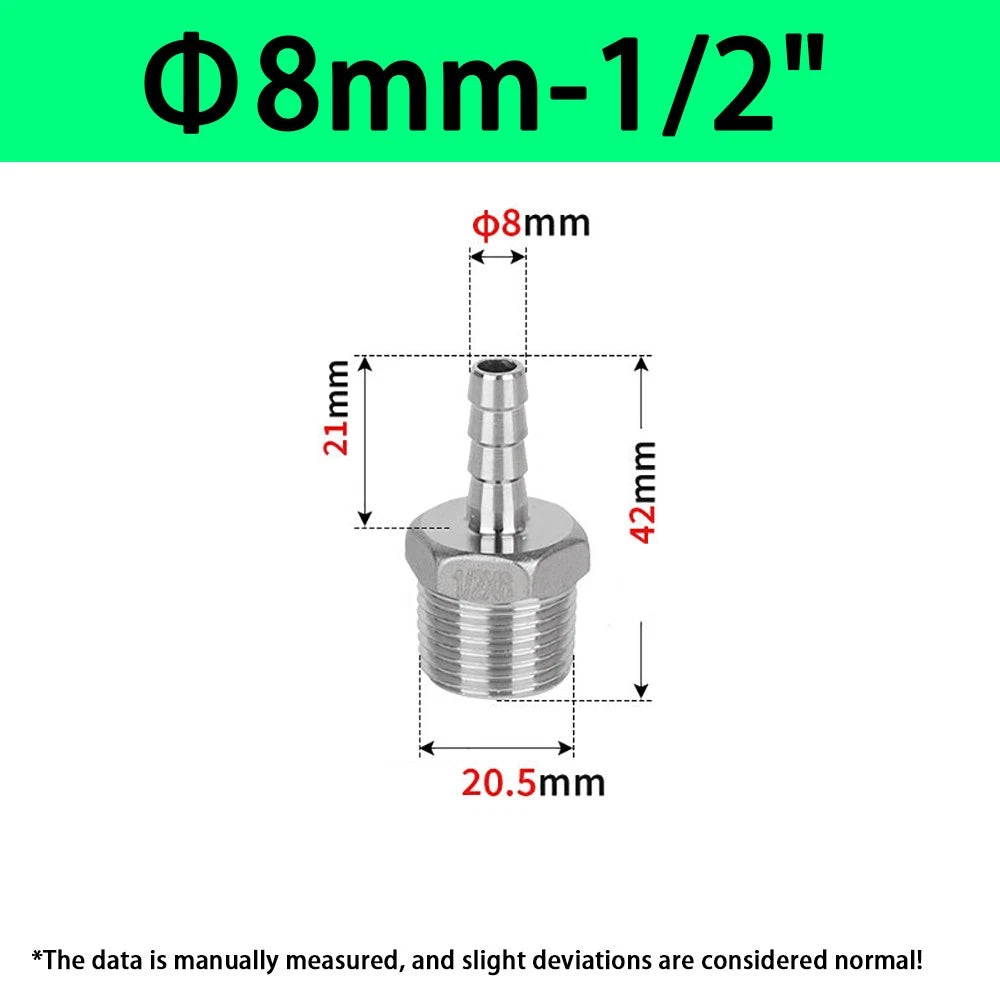 Male NPT Hose Barb Adapter Fittings – 316L Stainless Steel