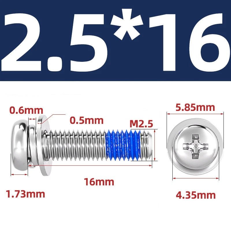 A2 Stainless Steel Phillips Pan Head Machine Screws with Flat & Spring Washers — M2 to M10 - HomeDIYer