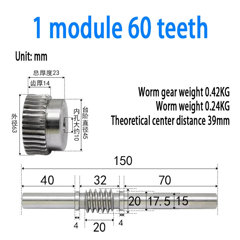 1/1.5/2/2.5/3/4 Module 15T to 100T Gear Steel Worm Wheel Gear & Worm Gear Shaft