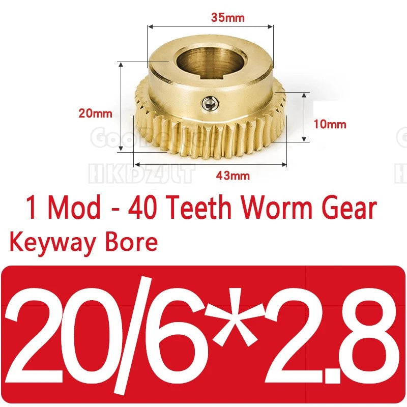 Mod 1 Worm Gear Wheel Brass 40 Tooth Worm Shaft 45# Steel-Brass Bore 6 - 15 mm