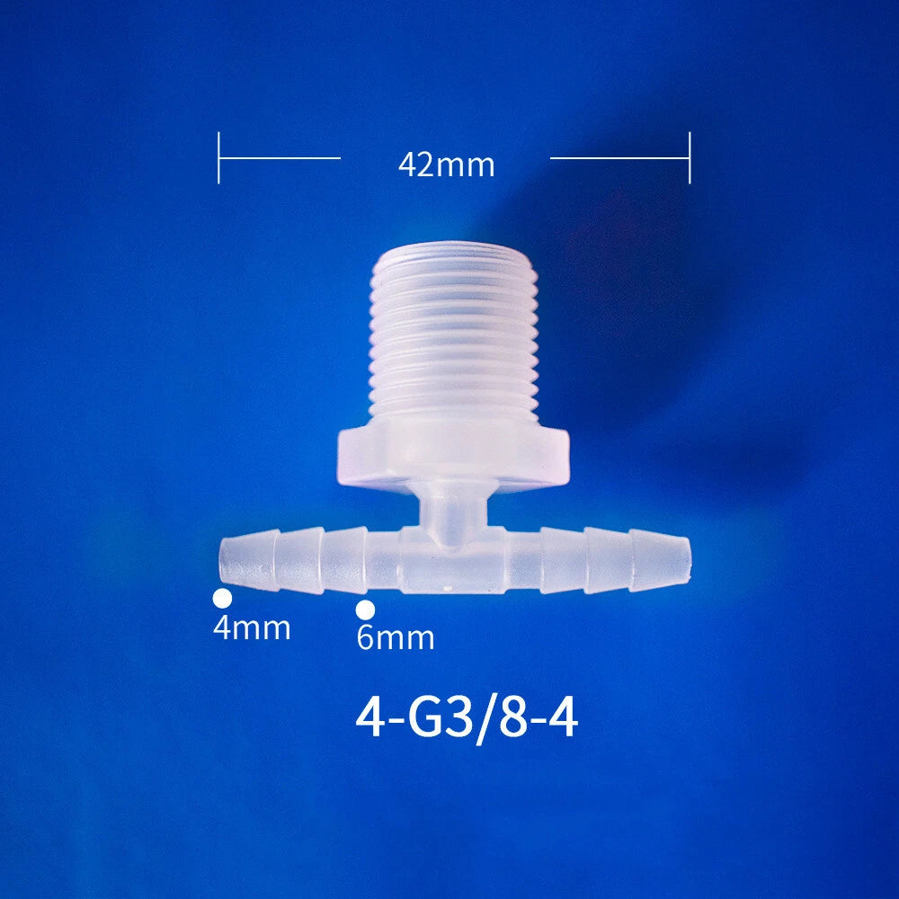 Plastic Barbed T-Piece Hose Connector with Male Thread — 4mm to 20mm Tube