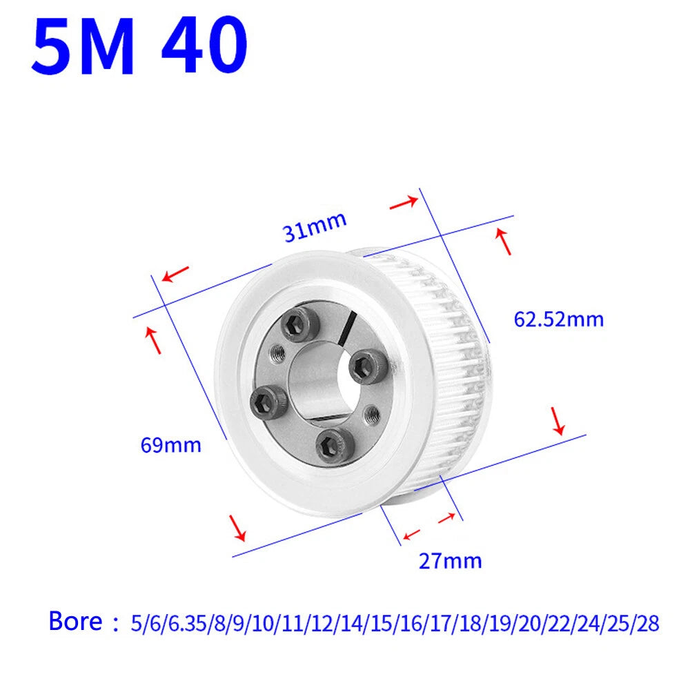HTD-5M 18T-45T Timing Belt Pulley With Expansion/Tension Sleeve Teeth Width 27mm