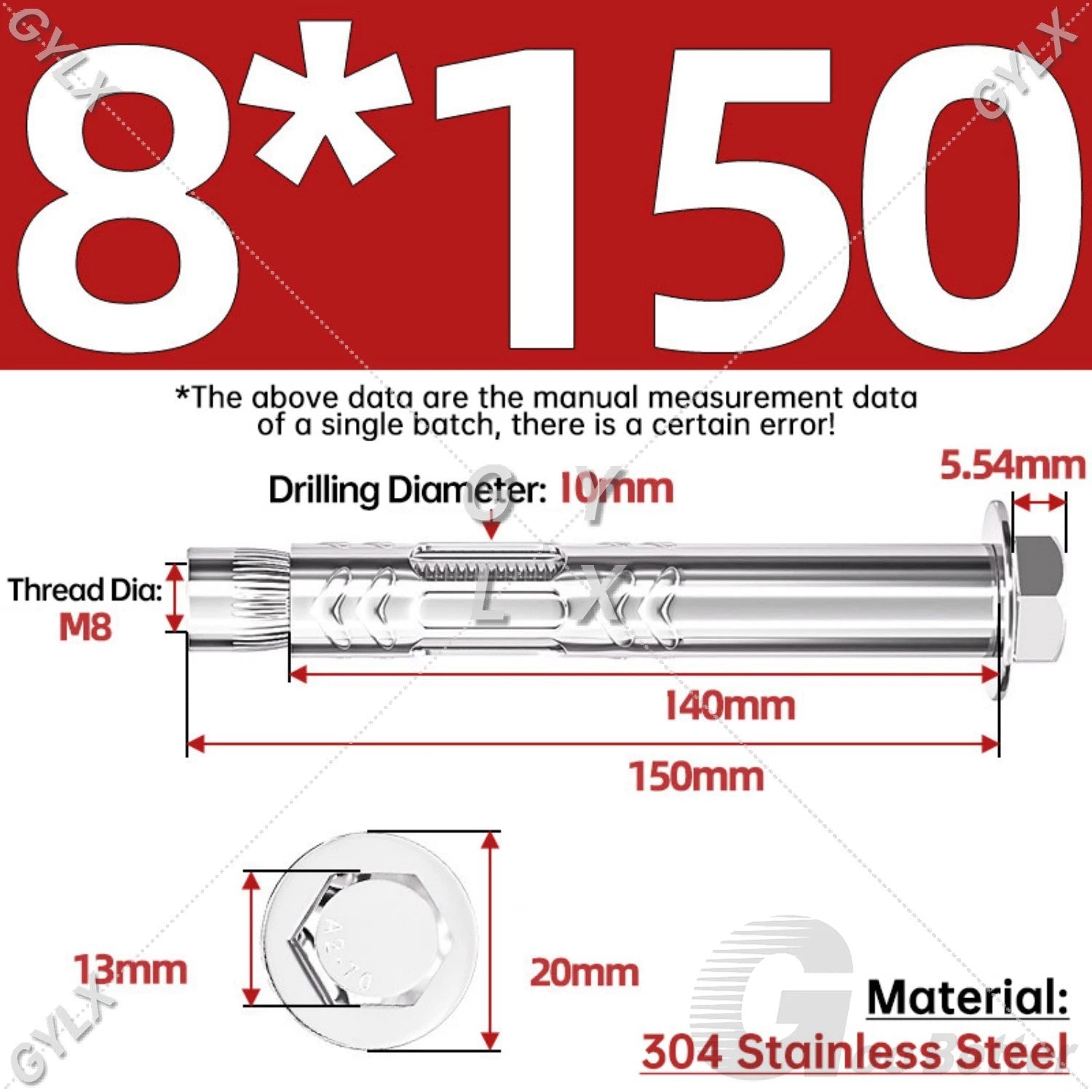 Stainless Steel Expansion Bolts for Masonry — M6 M8 M10 M12 Wall Anchor Screws