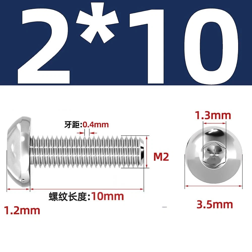 M1.6–M5 A2 Stainless Steel Button Head Socket Cap Screws – Round Pan Head, Hex Drive, Fully Threaded