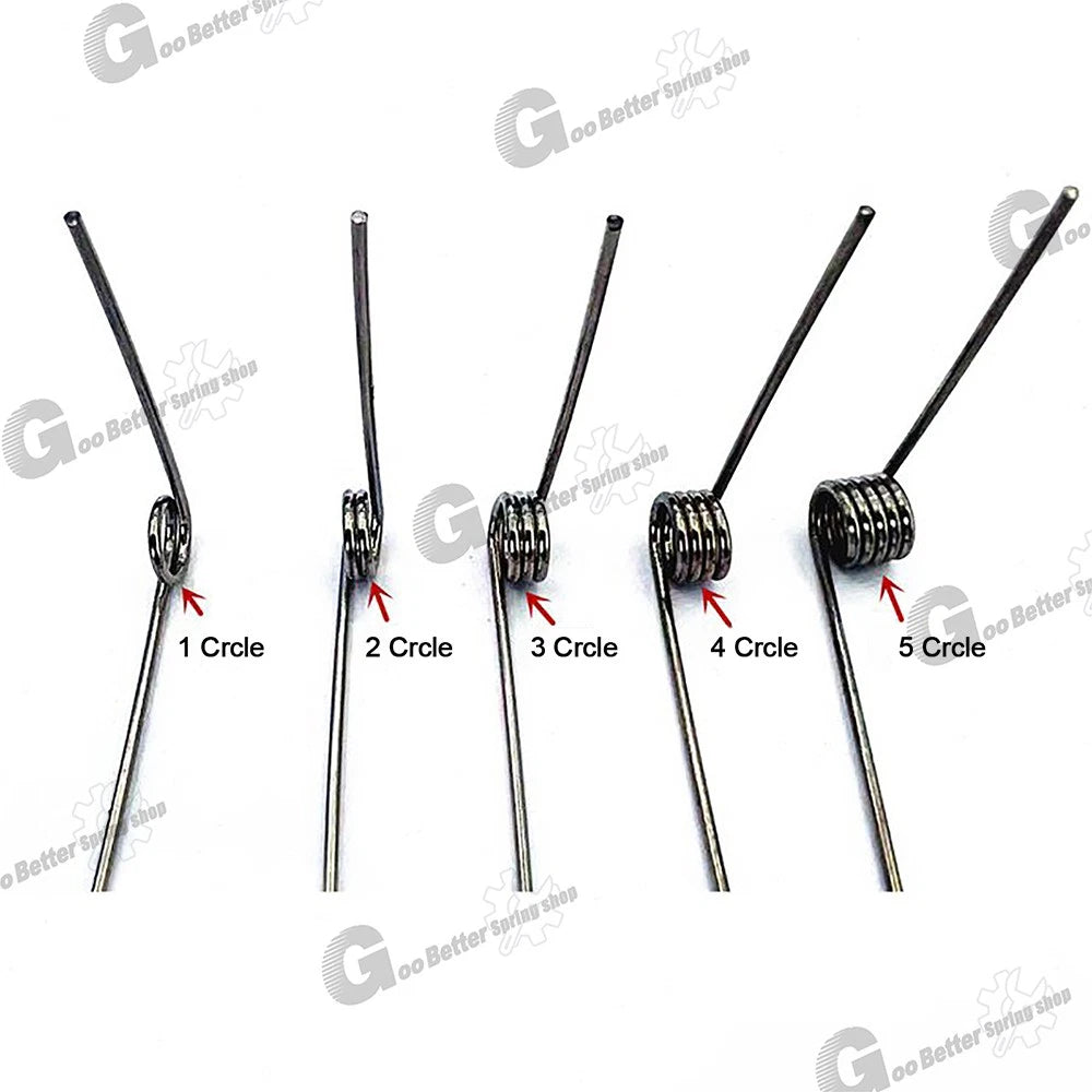 Torsion Spring (pack of 10), 0.3mm wire diameter, 2mm - 5mm OD, Right spring