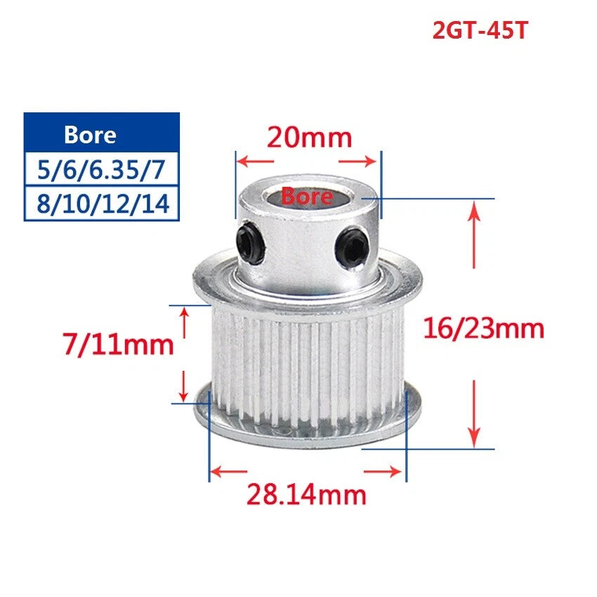 2GT 16-110T Timing Belt Pulley Pitch 2mm With Step Width 11mm For 3D Printer CNC