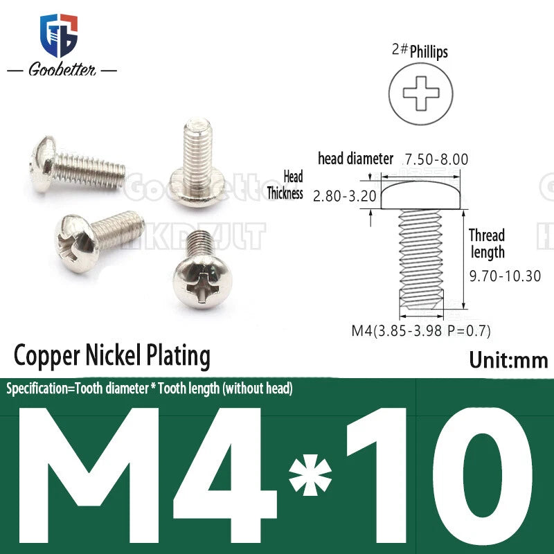 Pan Head Round Head Machine Screws Phillips Drive Bolts M3.5 M4 Carbon Steel