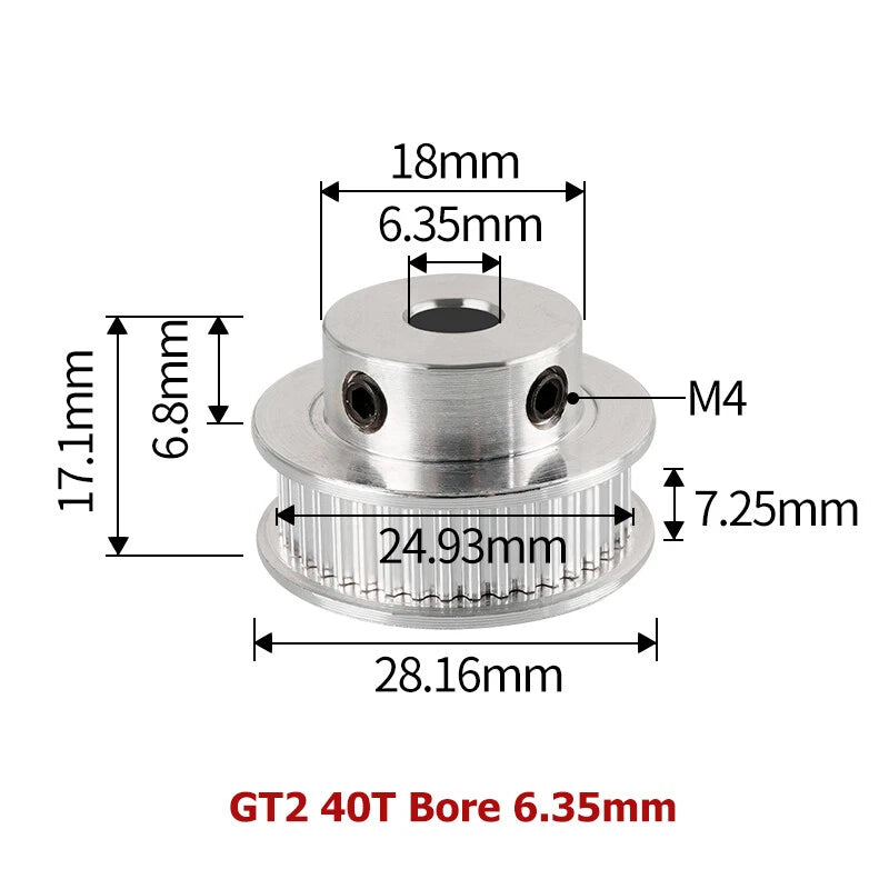 2GT 16T-40T Timing Belt Pulley Synchronous Aluminium 3D Printer Extruder Gear