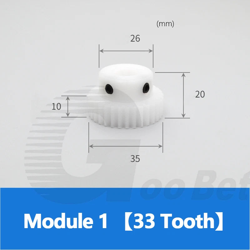 Module 1 Spur Gear POM Plastic 15-40 Tooth with Hub Bore 4-16mm Precision White