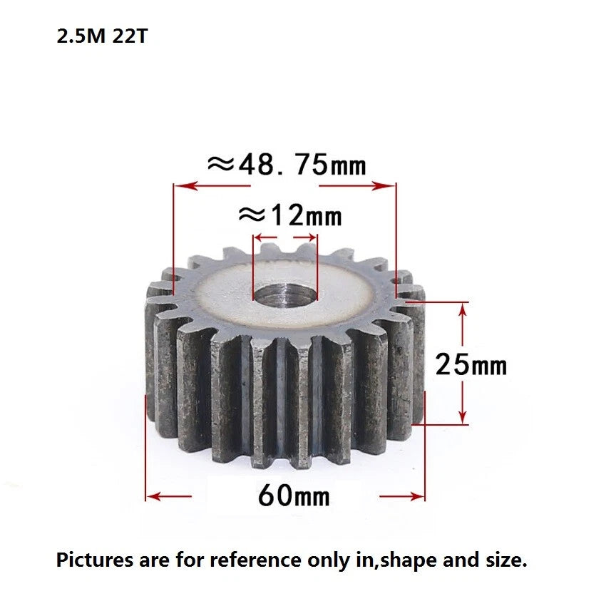 2.5 Mod 12T-75T Spur Gears pitch 7.85mm 45# Steel Pinion Motor Gear Thick 25mm