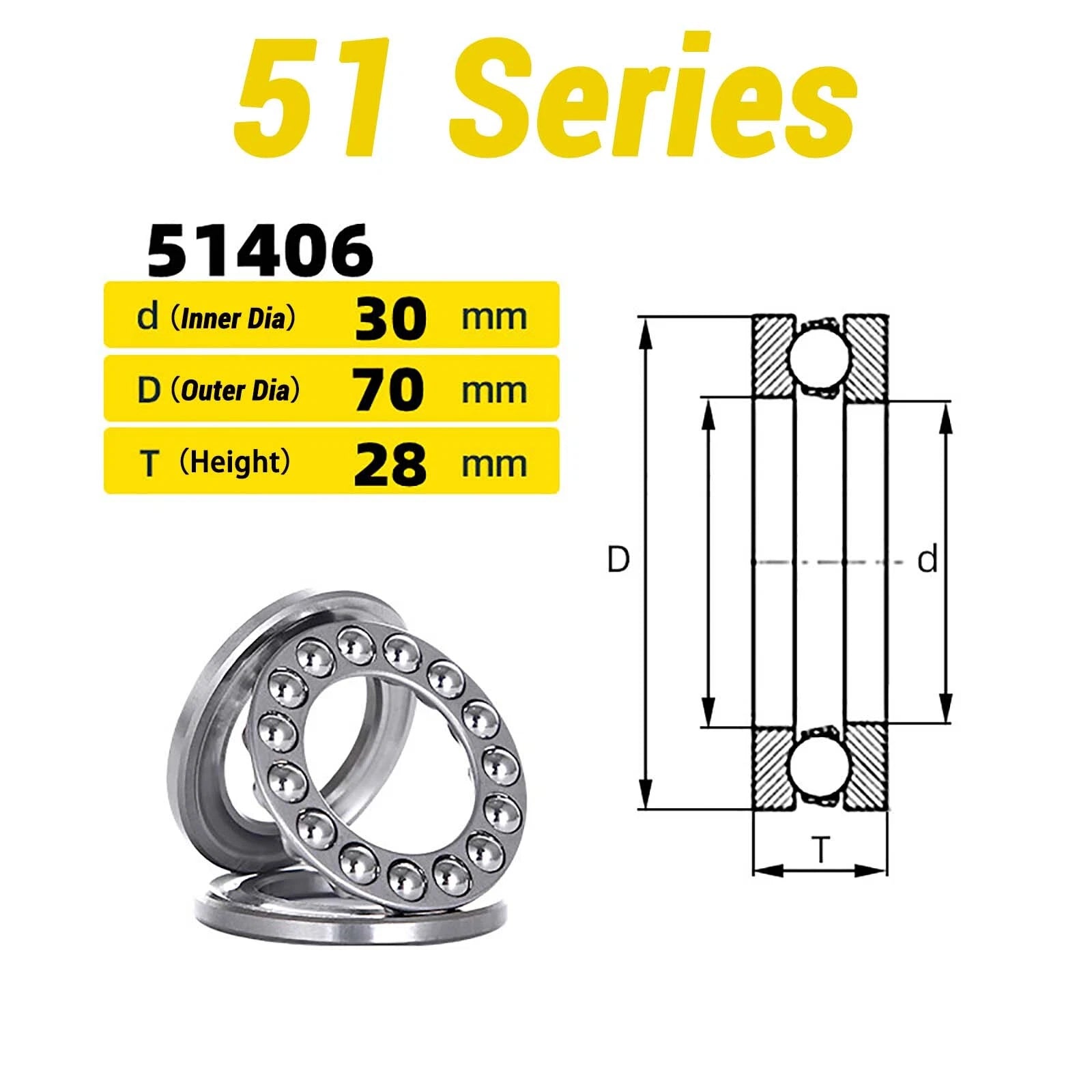 High Precision Axial Thrust Ball Bearings ID 3-110mm 3 Part Plane Bearing