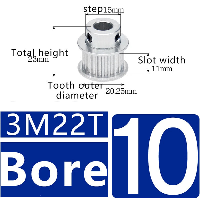 3M 20T~120T Synchronous Wheel Timing Belt Pulley With Step For 10 mm Width Belt