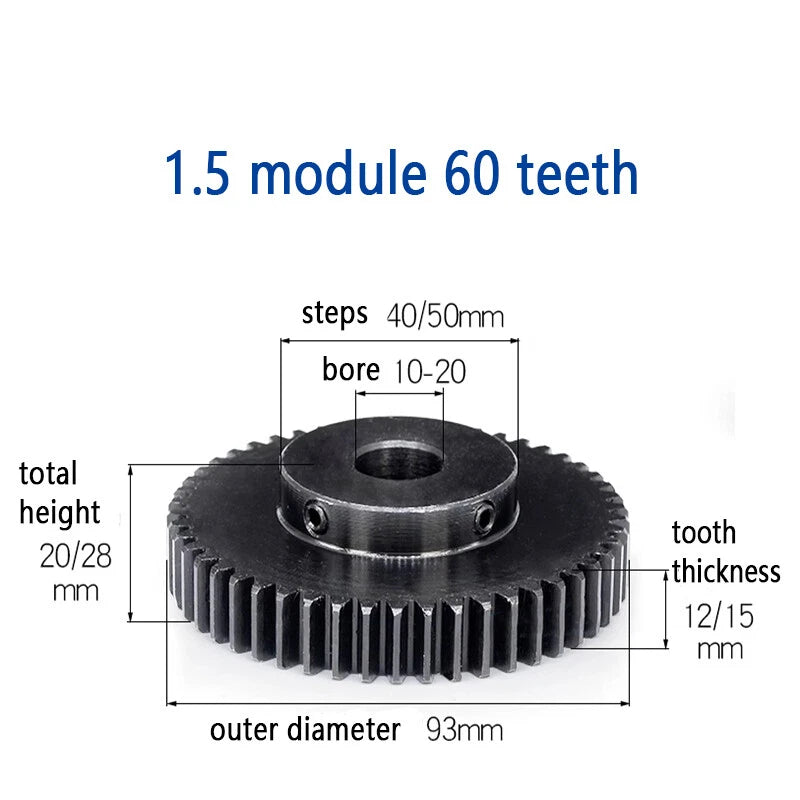 Mod 1.5 Steel Pinion Gear Spur Gears 15-80 Teeth 5-30mm Bore With Screw Hardened