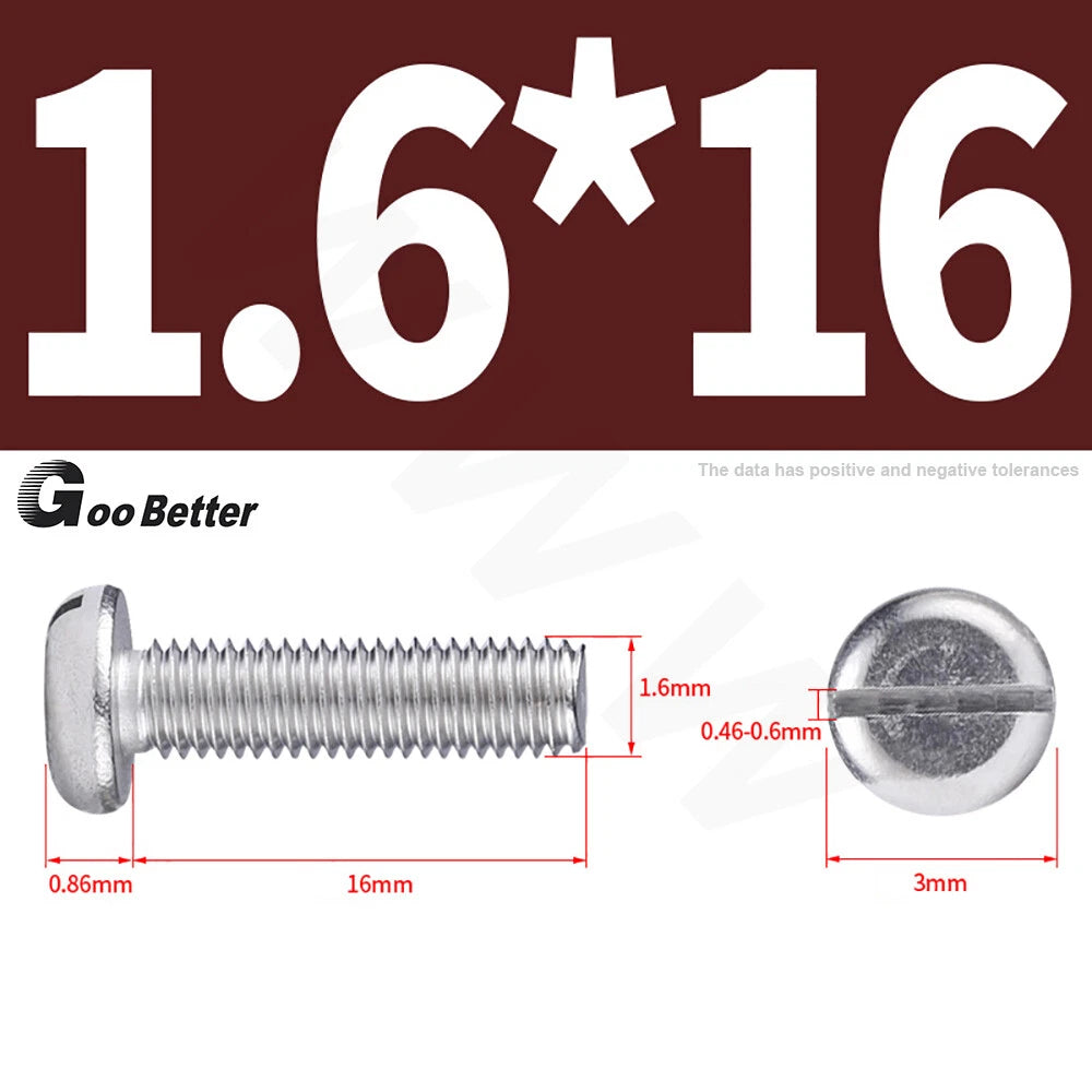 Slotted Pan Head Machine Screws – M1.6 to M4, A2 Stainless Steel, Fully Threaded, Lengths 3mm–60mm