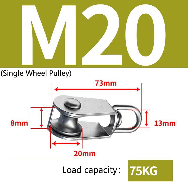 Stainless Steel 15-75mm Single/Double Pulley Block for Wire Rope Lifting Rigging