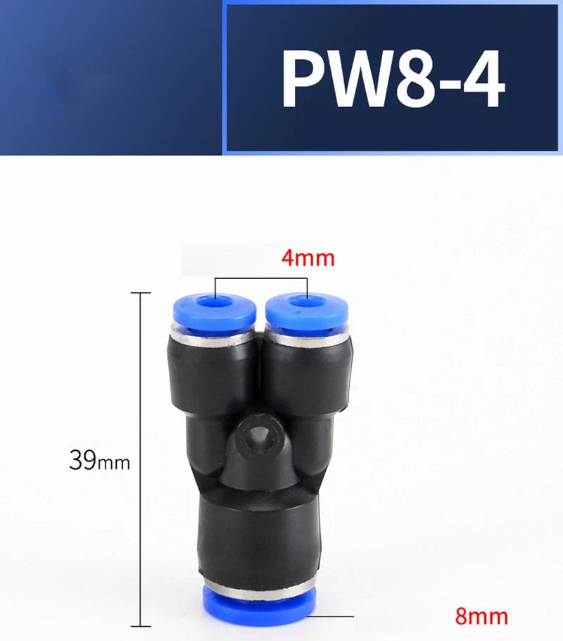 Plastic Pneumatic Hose Splitter Connector — Y-Shape PY & Equal Tee PW Fittings