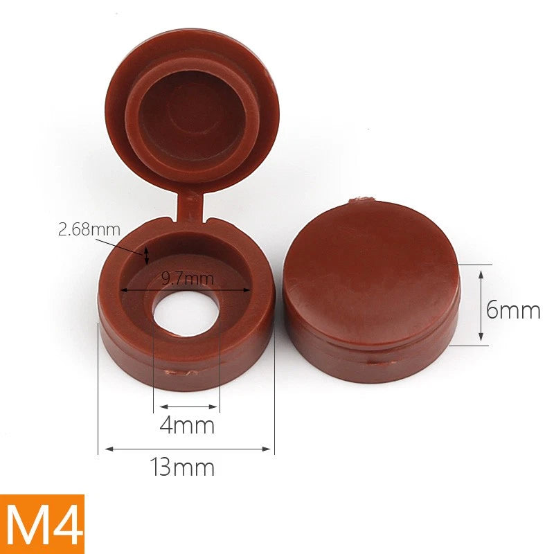 Hinged Screw Cover Caps for M4 M5 Screws – Fold Over Design, Multiple Colors, 50–2000 Pack