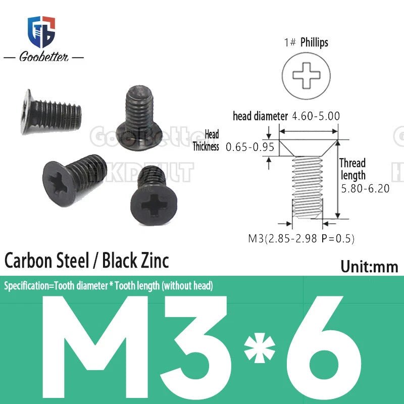 M3 Phillips Flat Head Machine Screws – Carbon Steel Countersunk Bolts, 3 mm to 15 mm - HomeDIYer