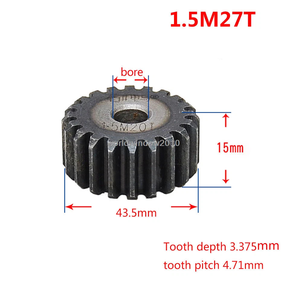 45# Steel Spur Gear 1.5M12T-60T Metal Mod 1.5 Pinion Gear 12-60 Tooth Moter Gear