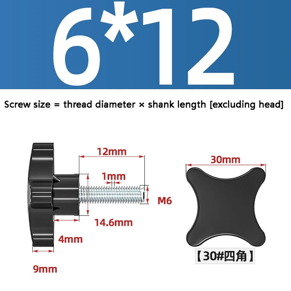 M5-M10 Thumb Screws Black Plastic Four Star Head Hand Grip Knob Bolts Galvanized