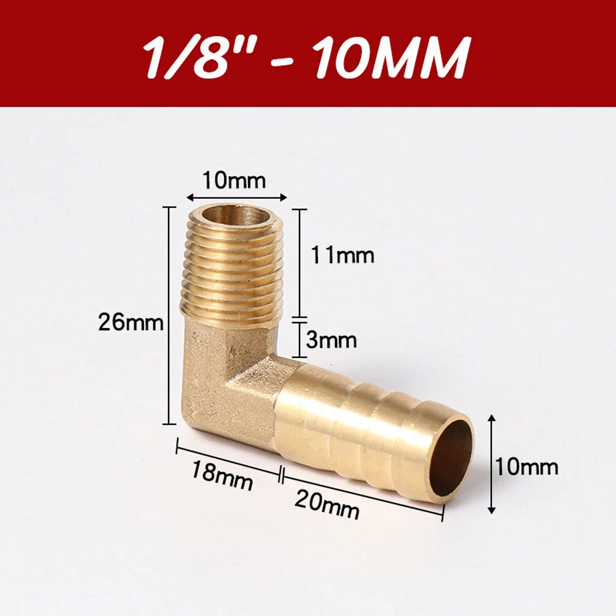 Brass 90° Elbow Barbed Hose Tail Fitting — Male & Female NPT Thread, Air Water