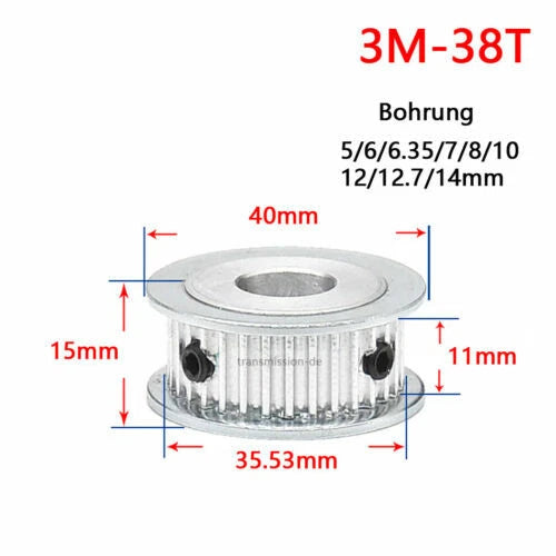 Timing Belt Pulley 3M 12T - 60T Synchronous Wheel for width 10 mm Timing Belts