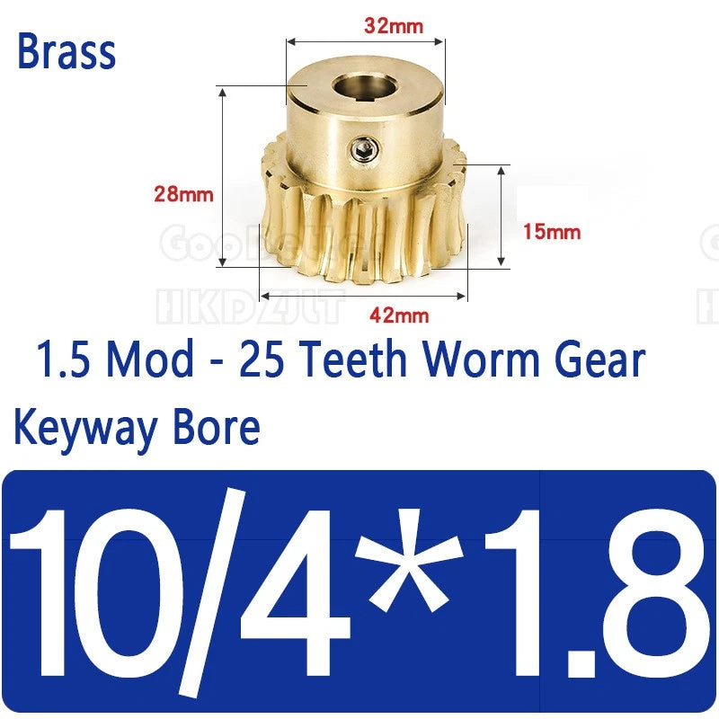 Mod 1.5 Worm Gear Wheel Brass 25 Tooth Worm Shaft 45# Steel Precision Ø 8-17 mm
