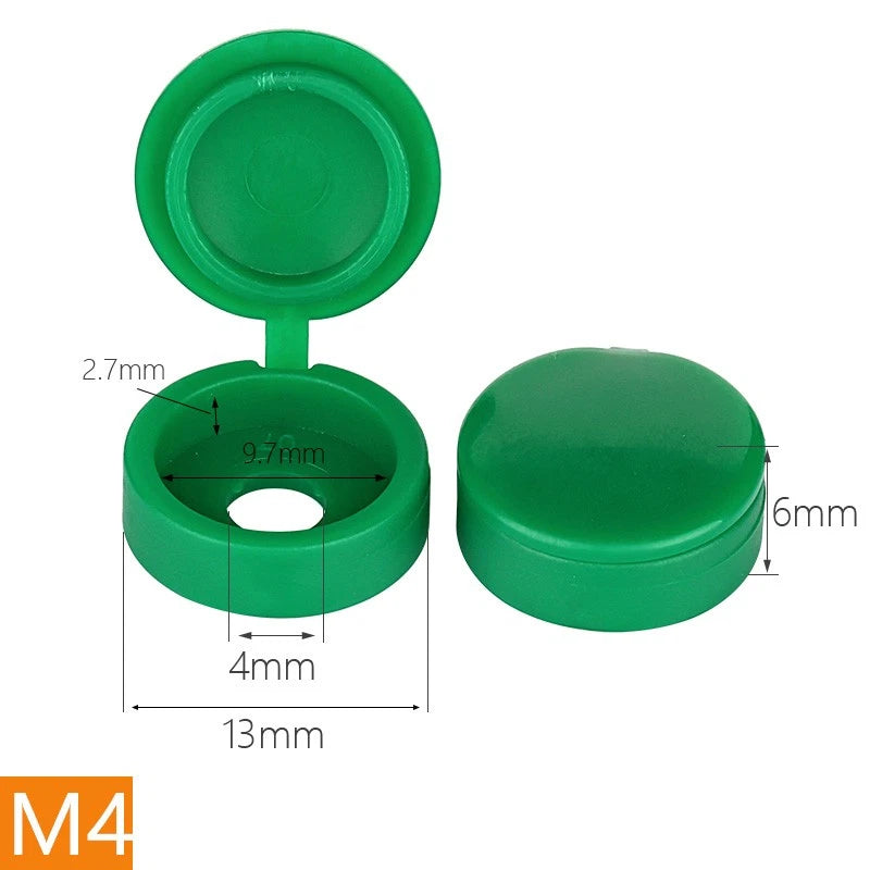 Hinged Screw Cover Caps for M4 M5 Screws – Fold Over Design, Multiple Colors, 50–2000 Pack