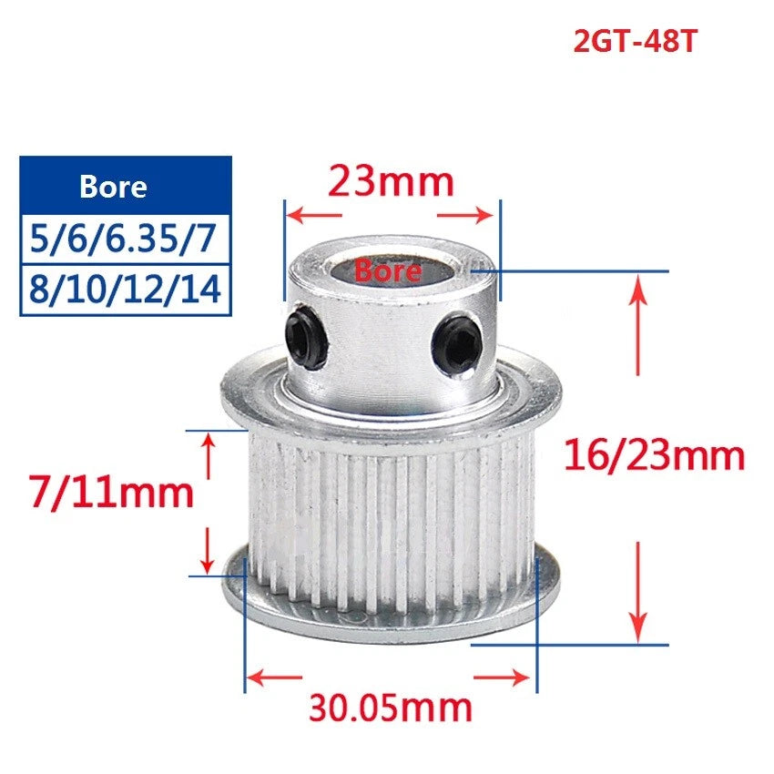 2GT 16-110T Timing Belt Pulley Pitch 2mm With Step Width 11mm For 3D Printer CNC