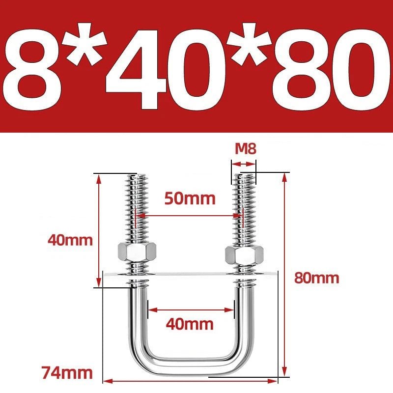M8 Square U - Bolts Stainless Steel A2 with Plates and Nuts — Multiple Sizes - HomeDIYer