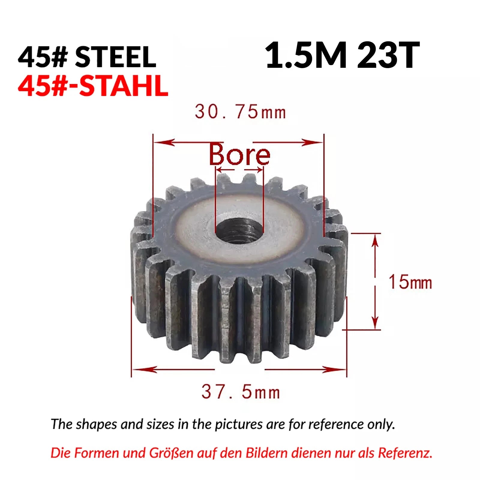 1.5 Mod 12/13/14/15/16/17/18/20-120T 45# Spur Gear Thickn 15mm Transmission Gear