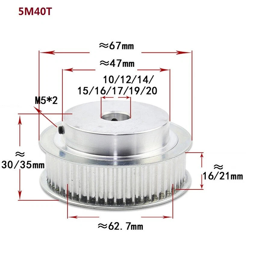 HTD-5M 10T-72T Timing Belt Pulleys Pitch 5mm With Step Width 21mm Drive Pulley