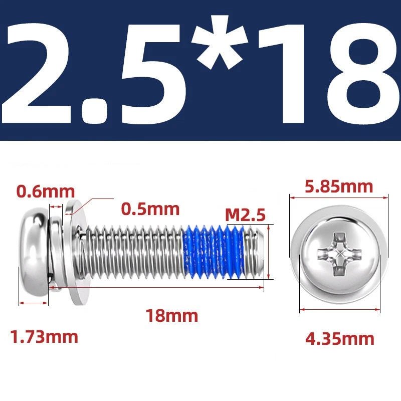 A2 Stainless Steel Phillips Pan Head Machine Screws with Flat & Spring Washers — M2 to M10 - HomeDIYer