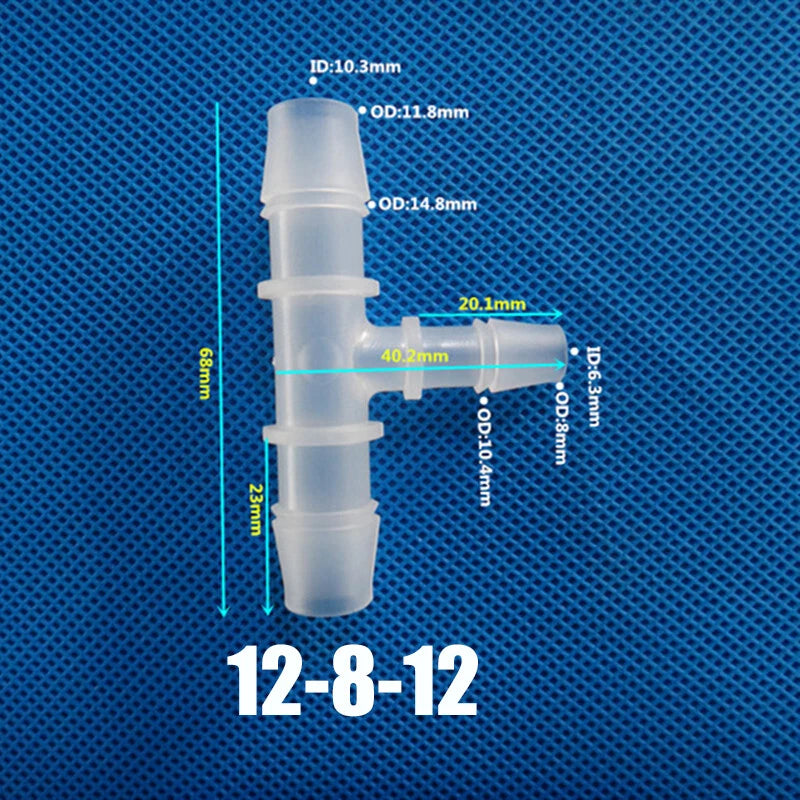 Plastic Tee Reducer Connector Barbed Pipe Hose Joiner Tube 3 Way Air Fuel Water