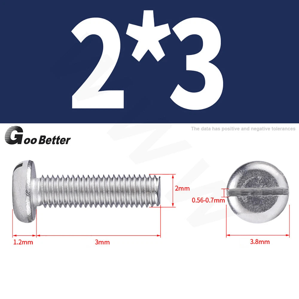 Slotted Pan Head Machine Screws – M1.6 to M4, A2 Stainless Steel, Fully Threaded, Lengths 3mm–60mm