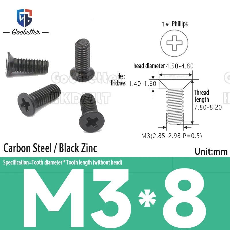 M3 Phillips Flat Head Machine Screws – Carbon Steel Countersunk Bolts, 3 mm to 15 mm - HomeDIYer