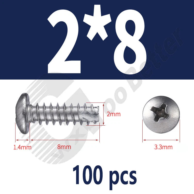 Pan Head Sheet Metal Screws Metric M1~M6 A2 Stainless Steel Sheet Metal Screws