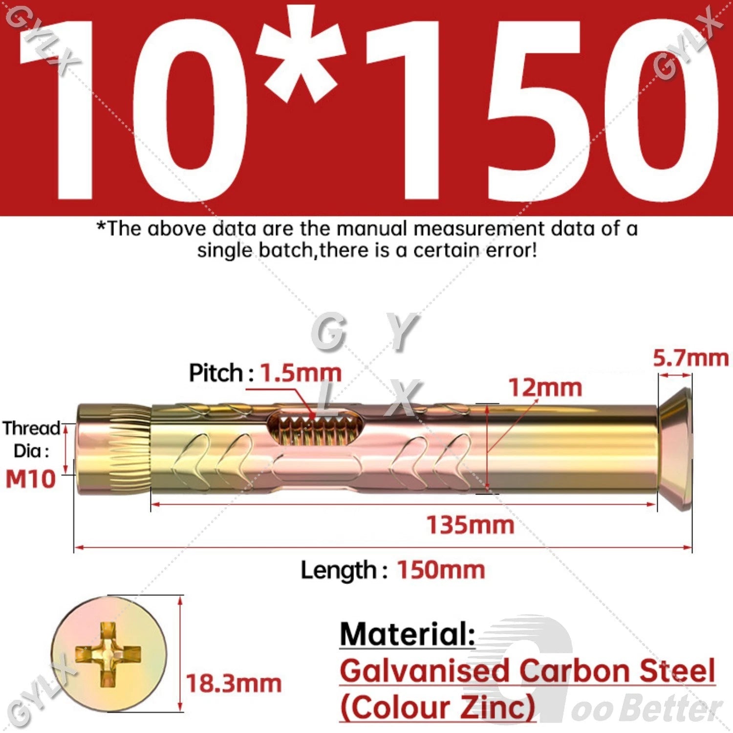 M6 M8 M10 Galvanised Countersunk Head Sleeve Anchor Expansion Bolts