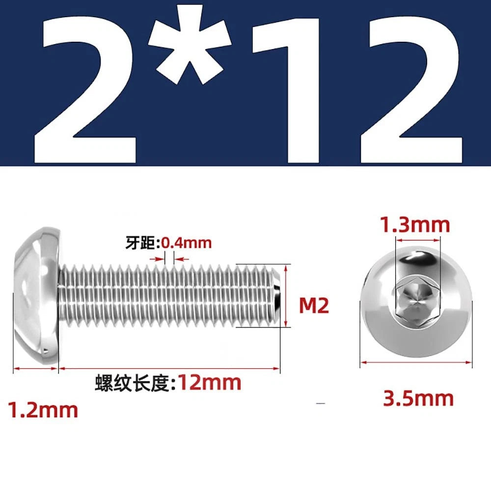 M1.6–M5 A2 Stainless Steel Button Head Socket Cap Screws – Round Pan Head, Hex Drive, Fully Threaded