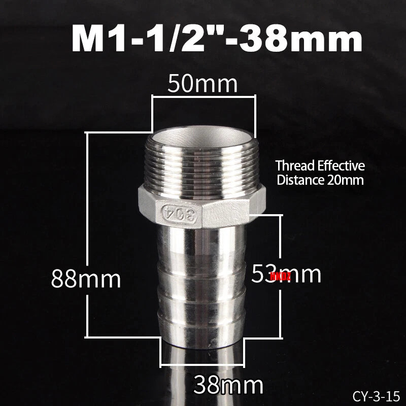 BSP Male Thread Barb Hose Tail Connector 304 Stainless Steel — 1" to 3"