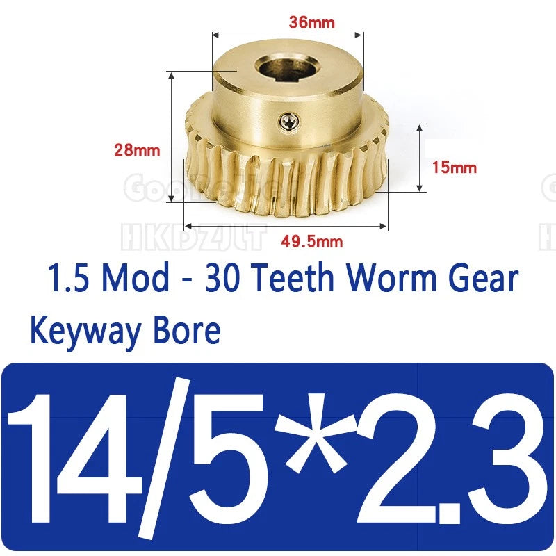Mod 1.5 Worm Gear Wheel Brass 30 Tooth Worm Shaft 45# Steel Precision Ø 8-22 mm