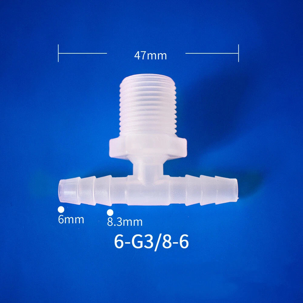 Plastic Barbed T-Piece Hose Connector with Male Thread — 4mm to 20mm Tube