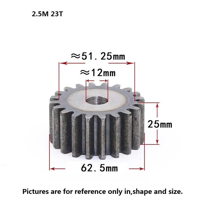 2.5 Mod 12T-75T Spur Gears pitch 7.85mm 45# Steel Pinion Motor Gear Thick 25mm