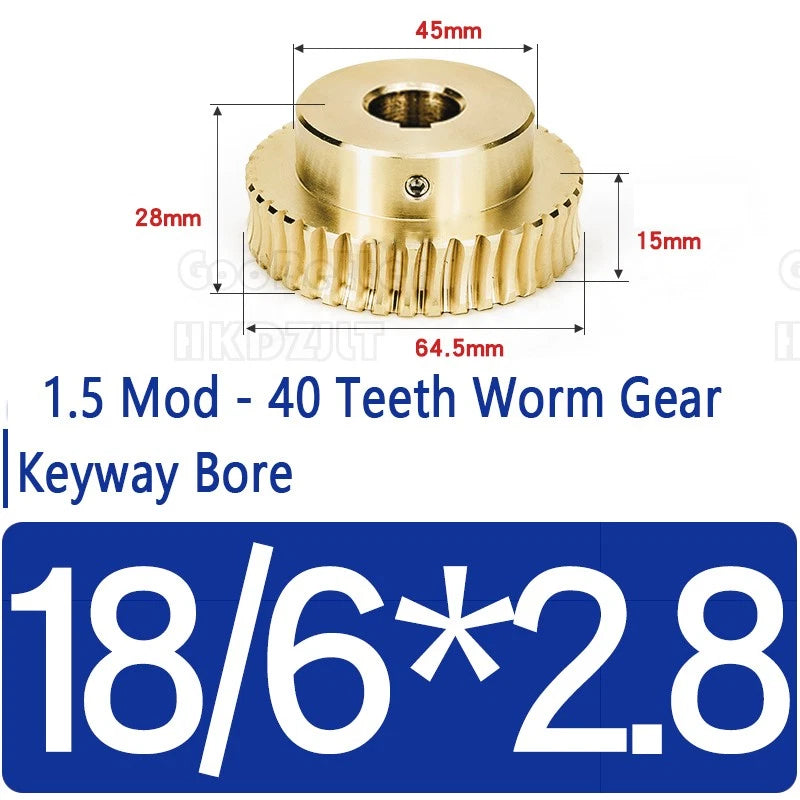 Mod 1.5 Worm Gear Wheel Brass 40 Tooth Worm Shaft 45# Steel Precision Ø 8-20 mm