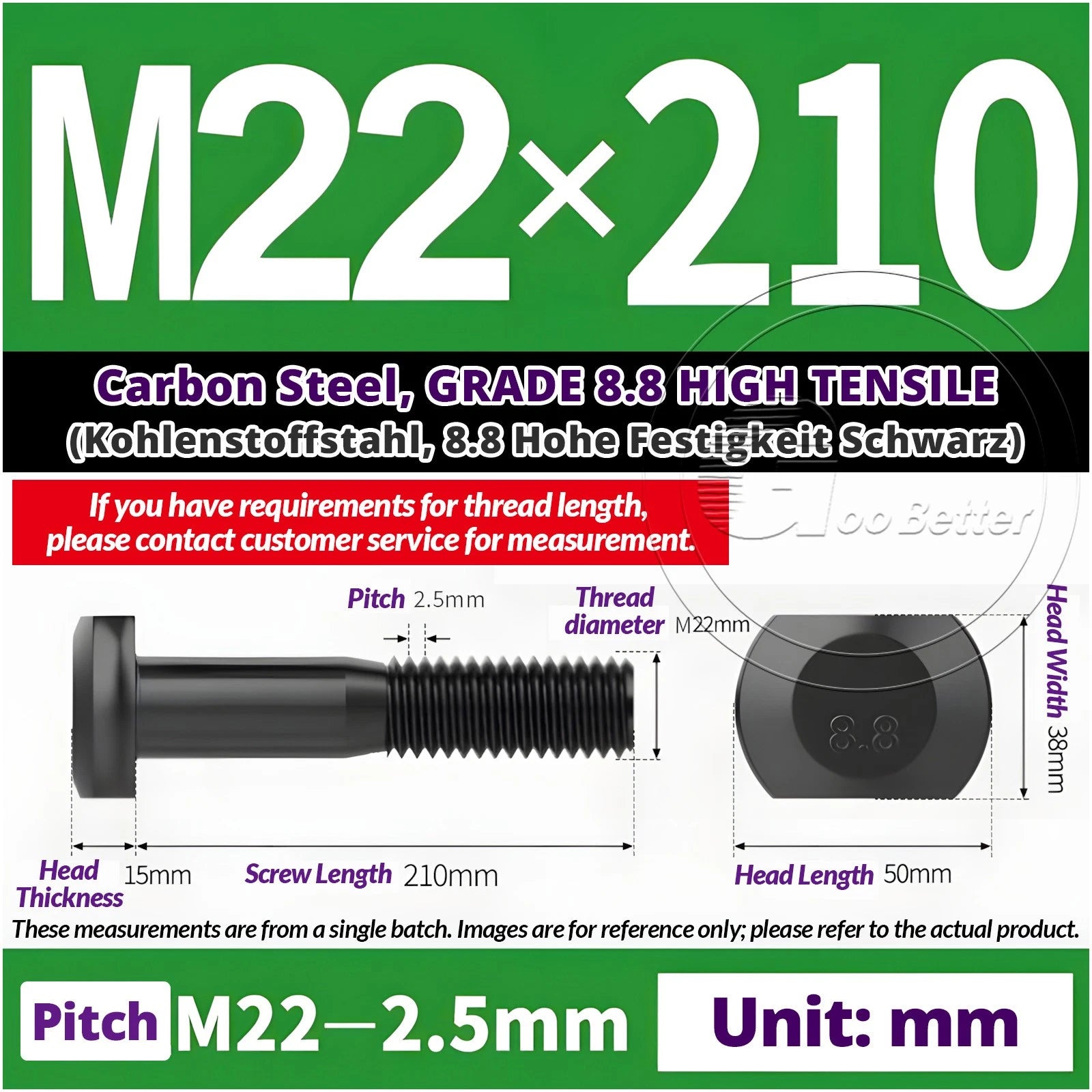 T-Slot Bolts M22 - M42 T Track Bolts 70mm to 500mm Long GRADE 8.8 HIGH TENSILE