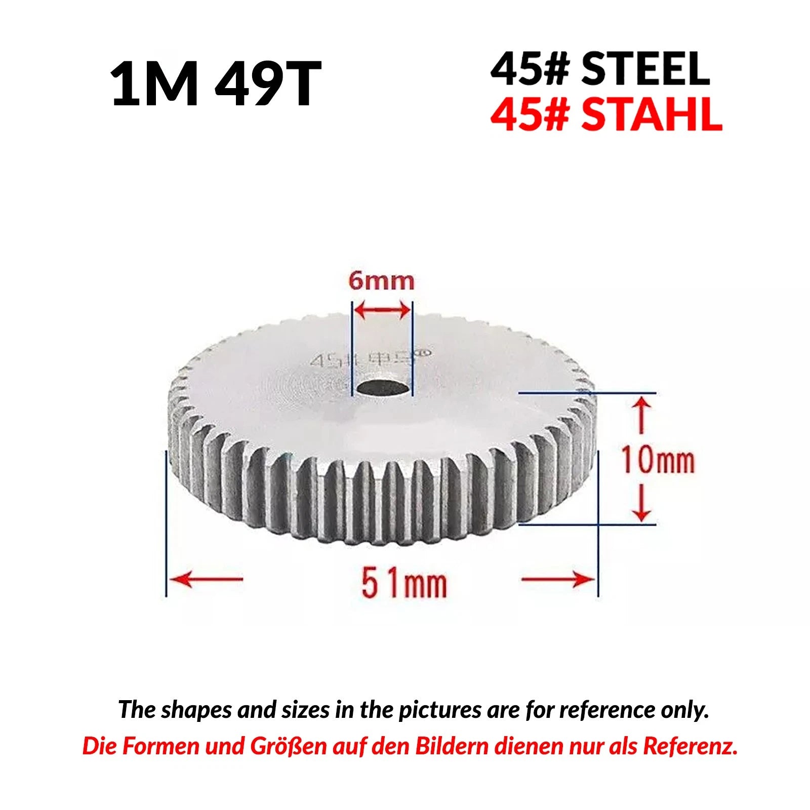 1/1.5/2 Mod 12T-150T Spur Gear 45# Steel Pinion Gear Thickn10-20mm Transmission