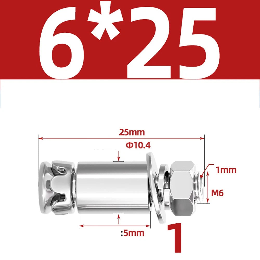 M6 M8 Stainless Steel Expansion Bolts for Marble & Concrete — 304 / 201 SS, 20–40mm